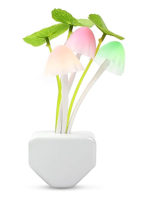 GLUN Magic 3D LED Night Lamp with Plug Smart Sensor auto On/Off and Color Change Mushroom Flowers Beautiful Illumination Home Decoration Lights for Bedroom Corridor (Multicolour) (Single Pack)