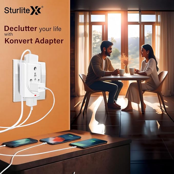 Sturlite Konvert Multiplug| 6-16 Amp| 2-Pin & 3-Pin Socket| Universal AC Travel Adapter| Premium Polycarbonate Body Socket| Compact Converter Plug for Travel, Home & Office Use - Pack of 1