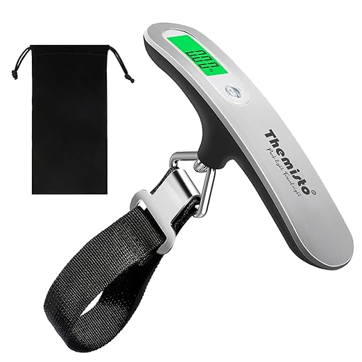 Themisto TH-WS09 Digital Travel Luggage Scale, 50kg Capacity, Tare & Hold Functions, Silver