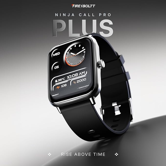 Fire-Boltt Ninja Call Pro Plus Bluetooth Calling Smart Watch, 1.83″ HD Display, AI Voice Assistant, 120+ Sports Modes, IP67 Waterproof, SpO2 & Heart Rate Monitor Smartwatch for Men & Women - Black